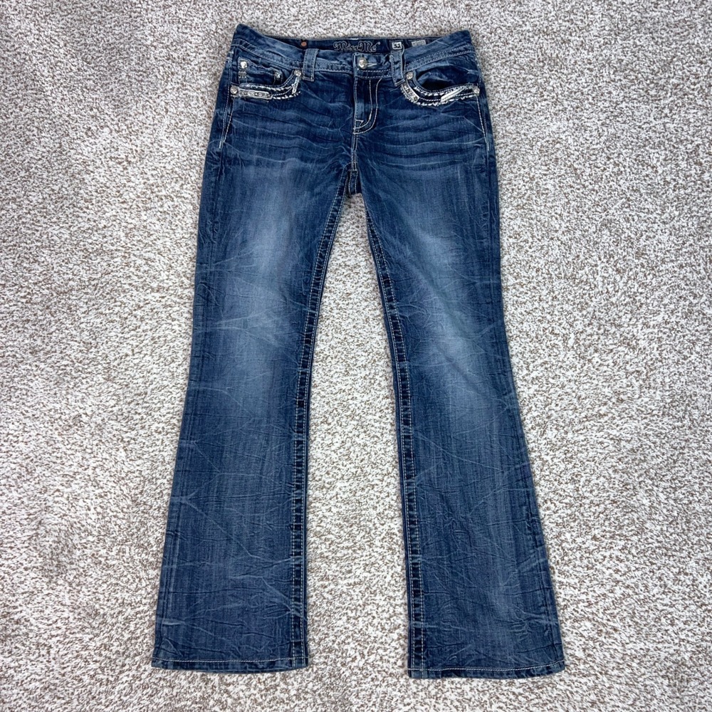 Miss Me Jeans Womens 31 Blue Bootcut Rhinestone Embellished Western Cowboy Bling